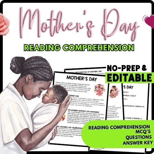 Mother's Day Reading Comprehension Worksheet-Printable and Editable