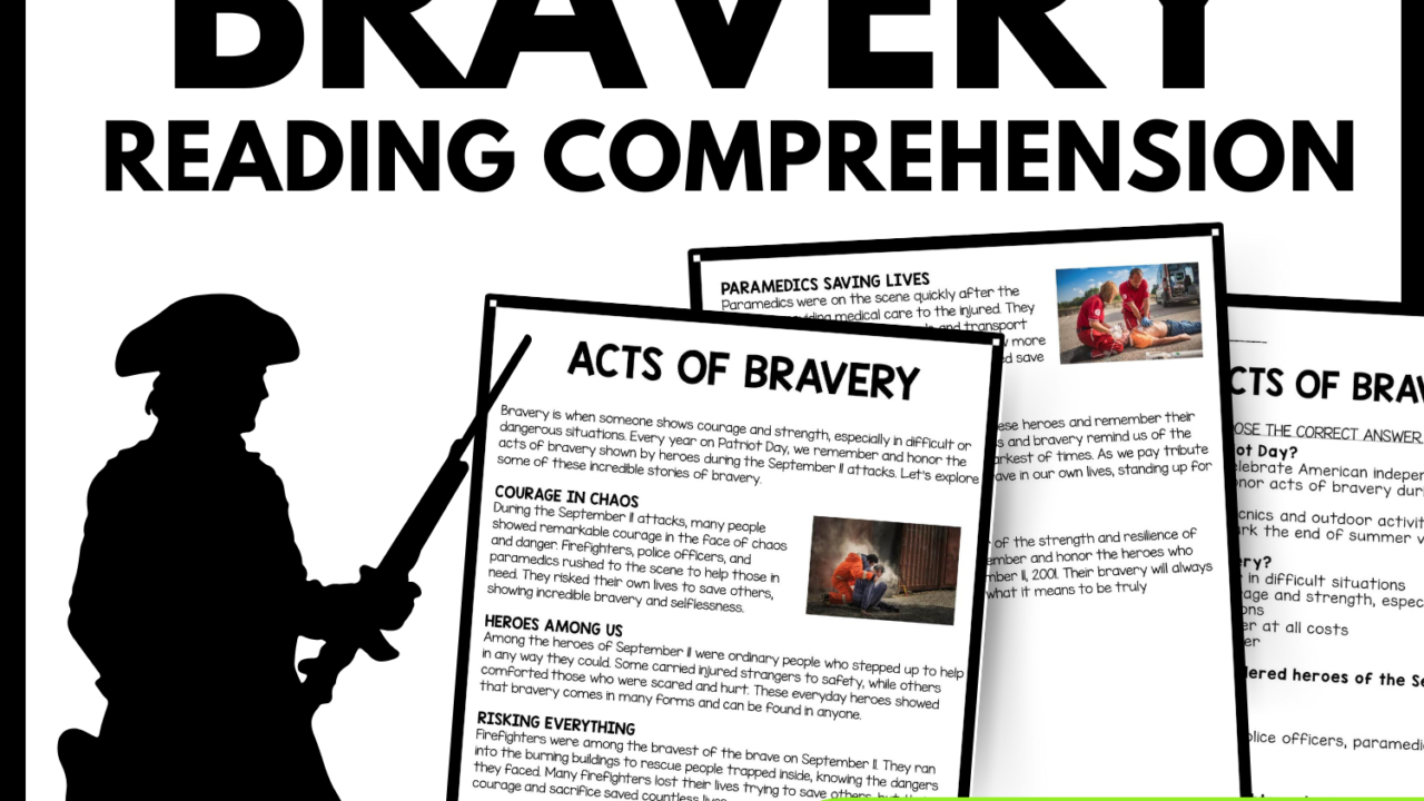 Acts of Bravery Reading Comprehension Worksheet-Printable and Editable