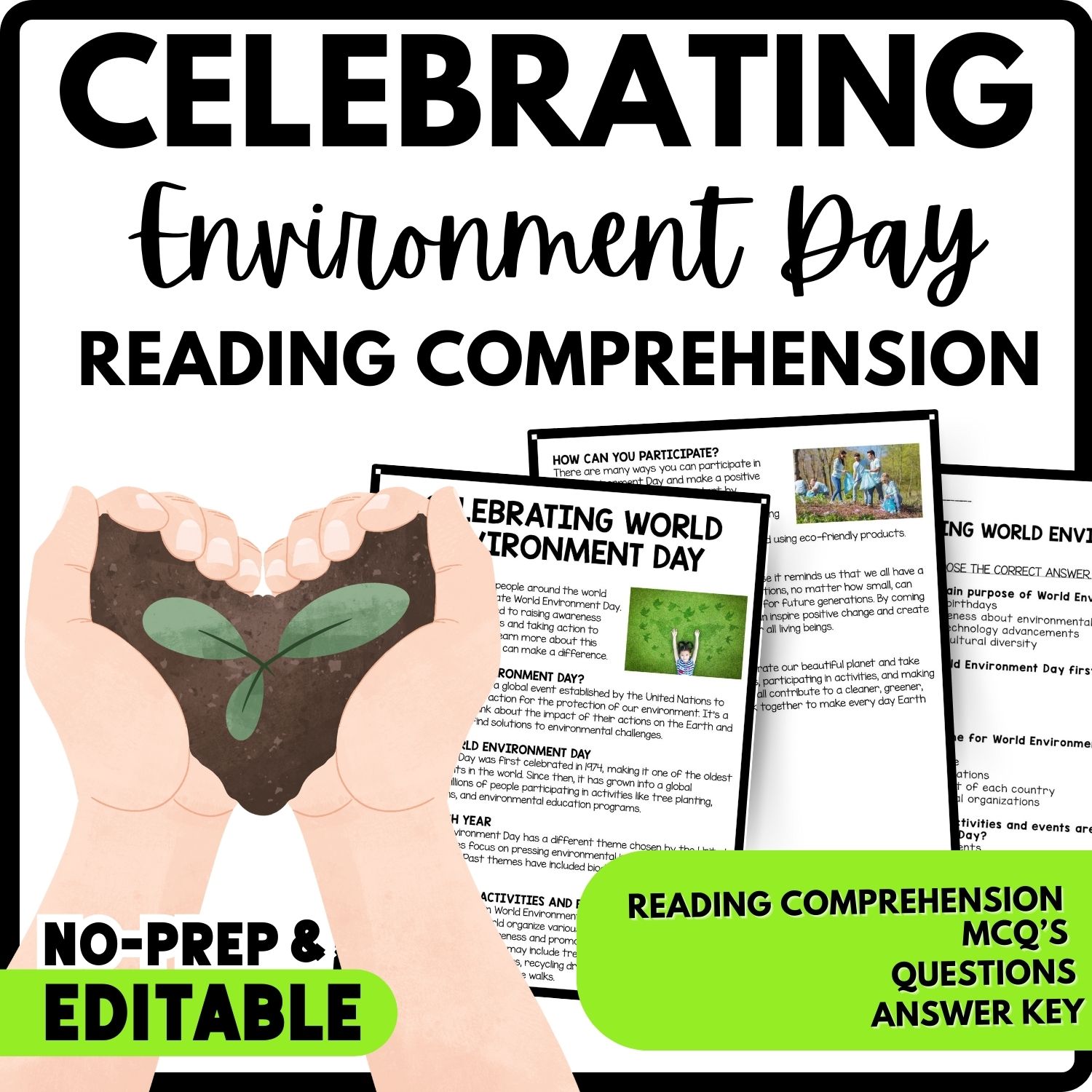 Celebrating World Environment Day Reading Comprehension Worksheet-Printable and Editable