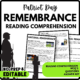 National Remembrance Reading Comprehension Worksheet-Printable and Editable