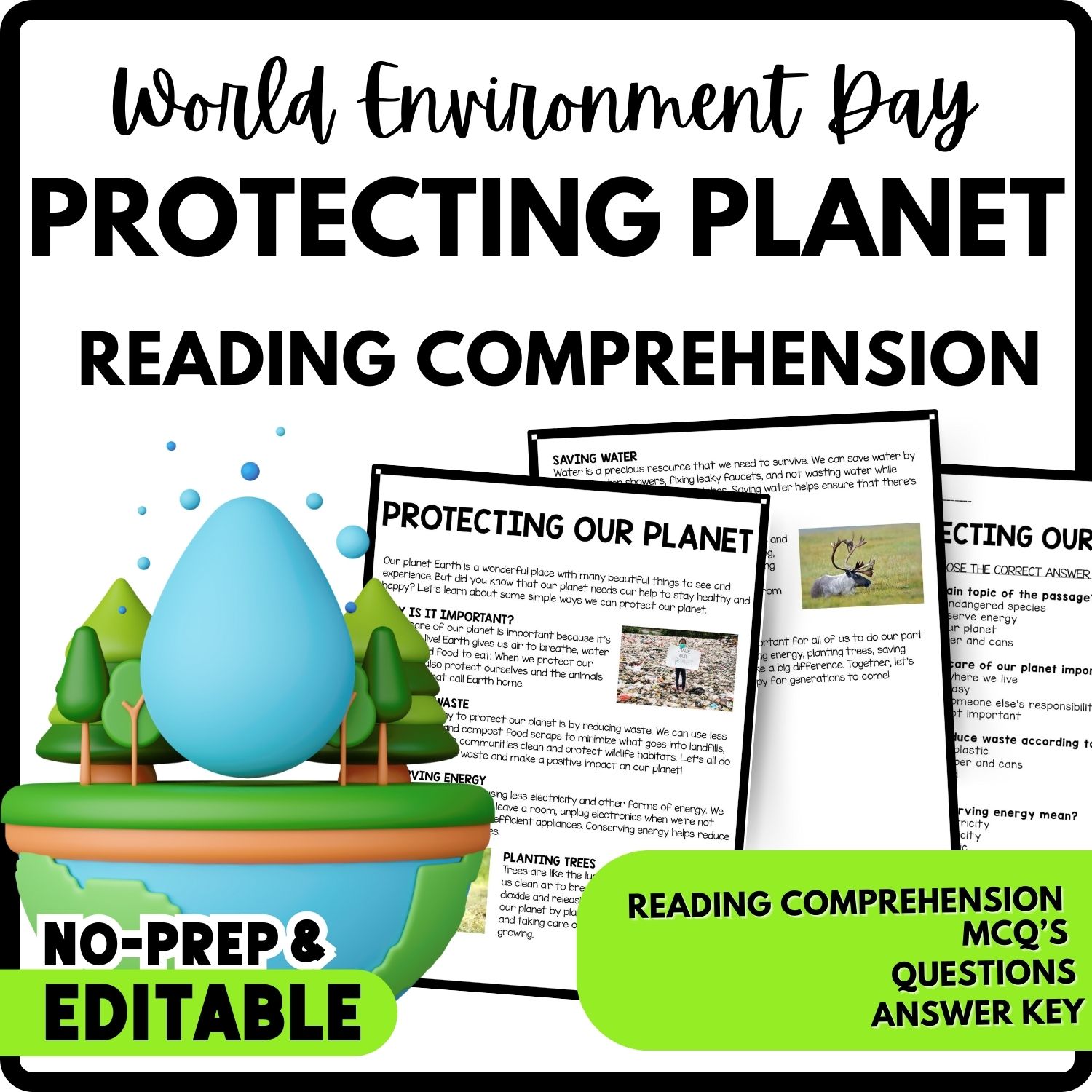 Protecting Our Planet Reading Comprehension Worksheet-Printable and Editable