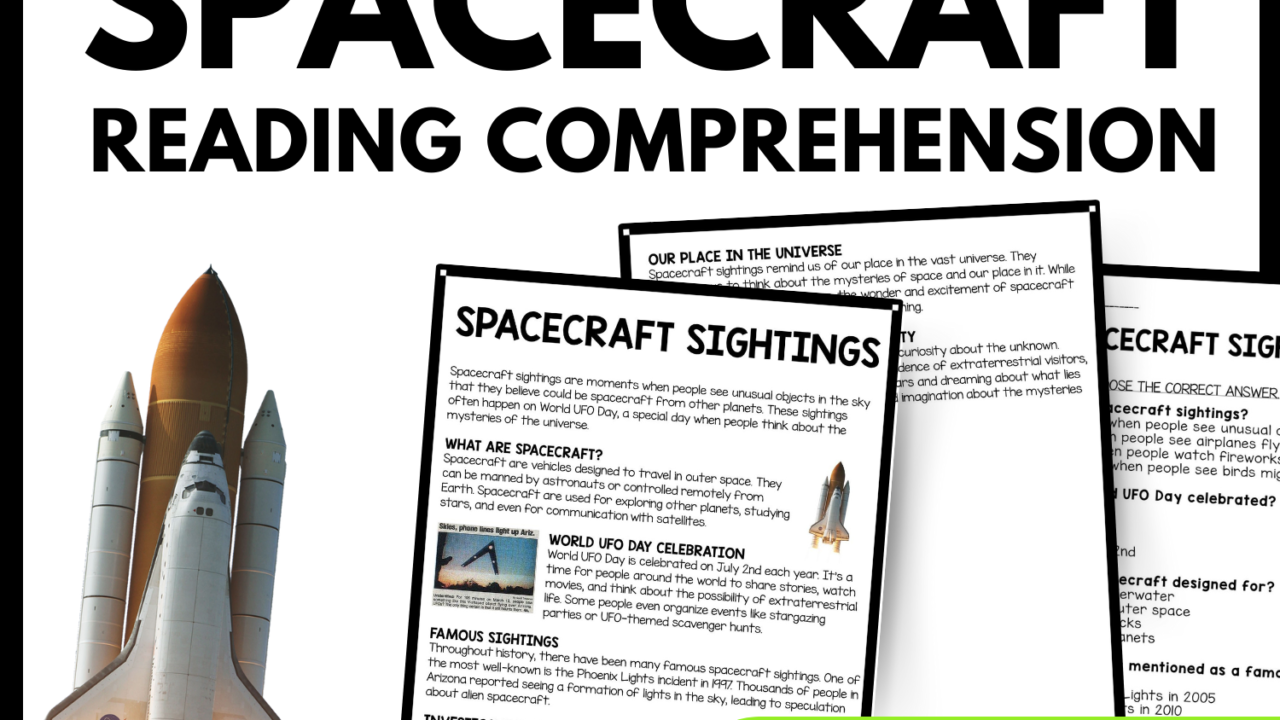 Spacecraft Sightings Reading Comprehension Worksheet-Printable and Editable