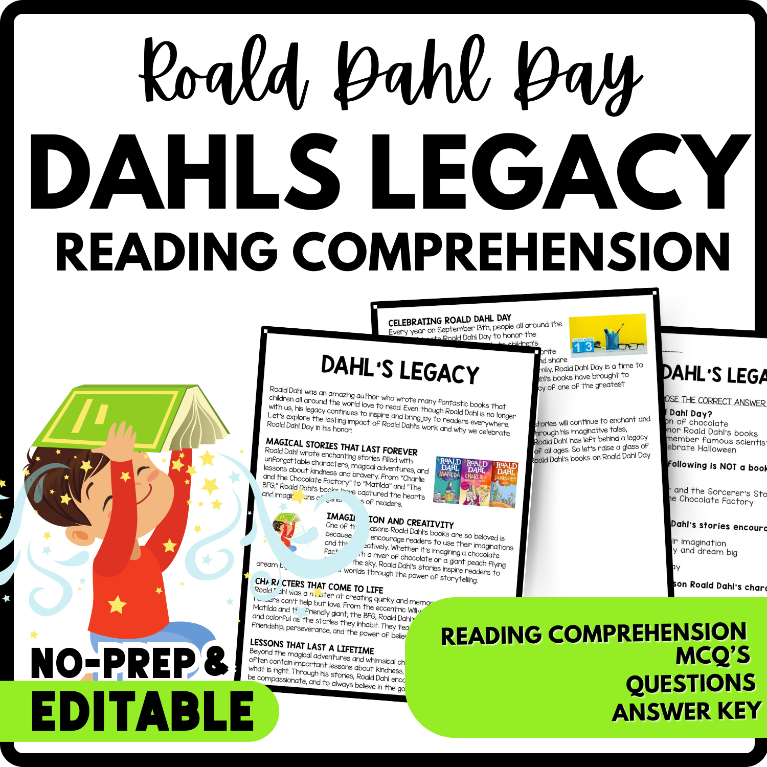 Dahls Legacy Reading Comprehension Worksheet-Printable and Editable