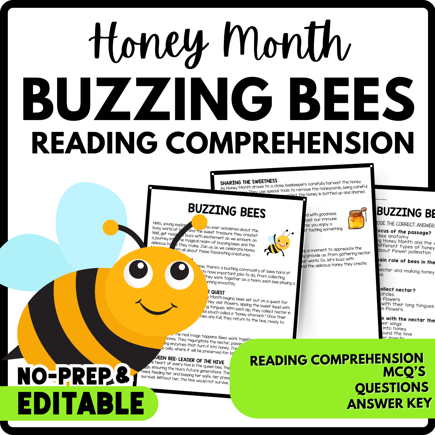 Women's History Month Buzzing Bees Reading Comprehension Worksheet-Printable and Editable