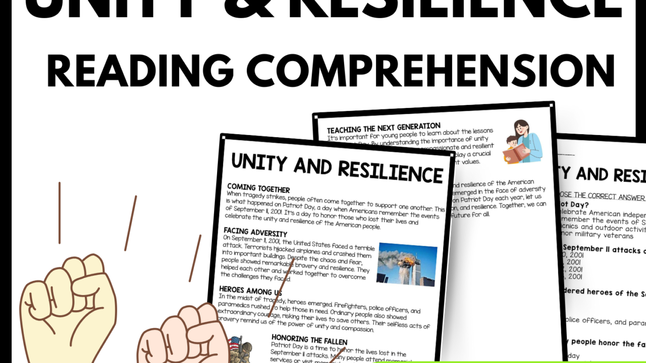 Unity and Resilience Reading Comprehension Worksheet-Printable and Editable