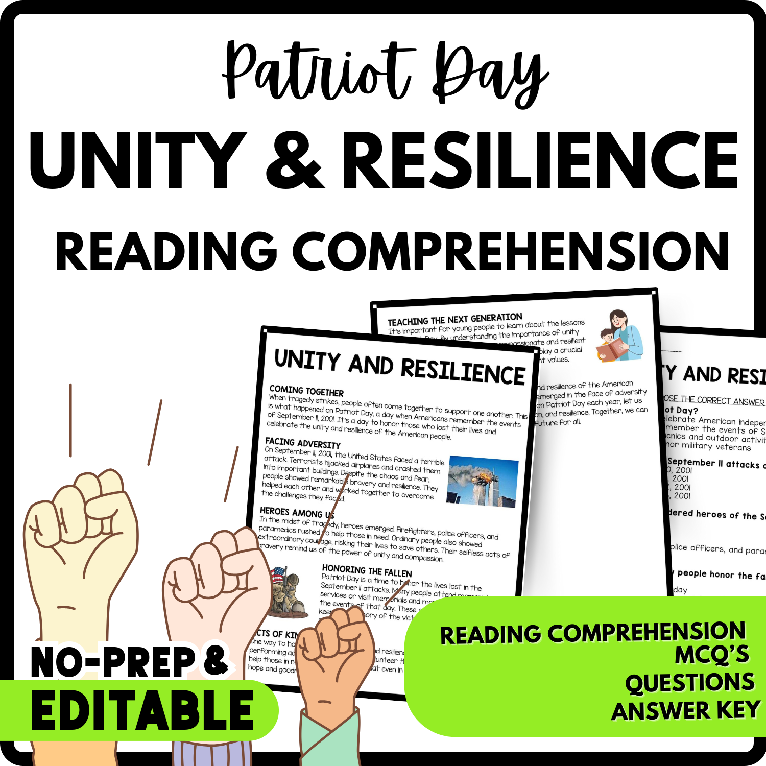 Unity and Resilience Reading Comprehension Worksheet-Printable and Editable