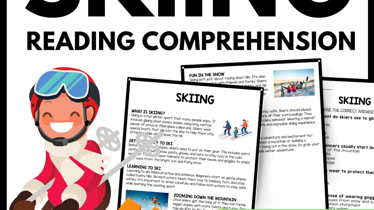 Skiing Reading Comprehension Worksheet-Printable and Editable