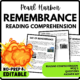 Day of Remembrance Reading Comprehension Worksheet-Printable and Editable