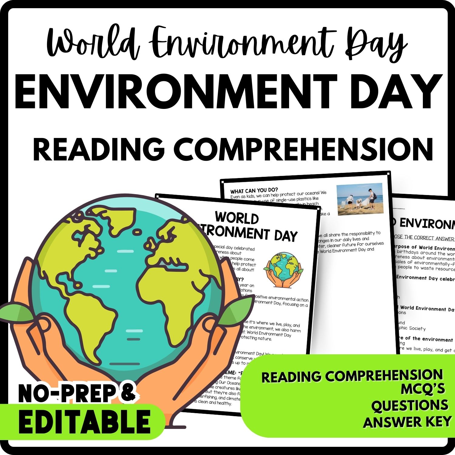 World Environment Day Reading Comprehension Worksheet-Printable and Editable