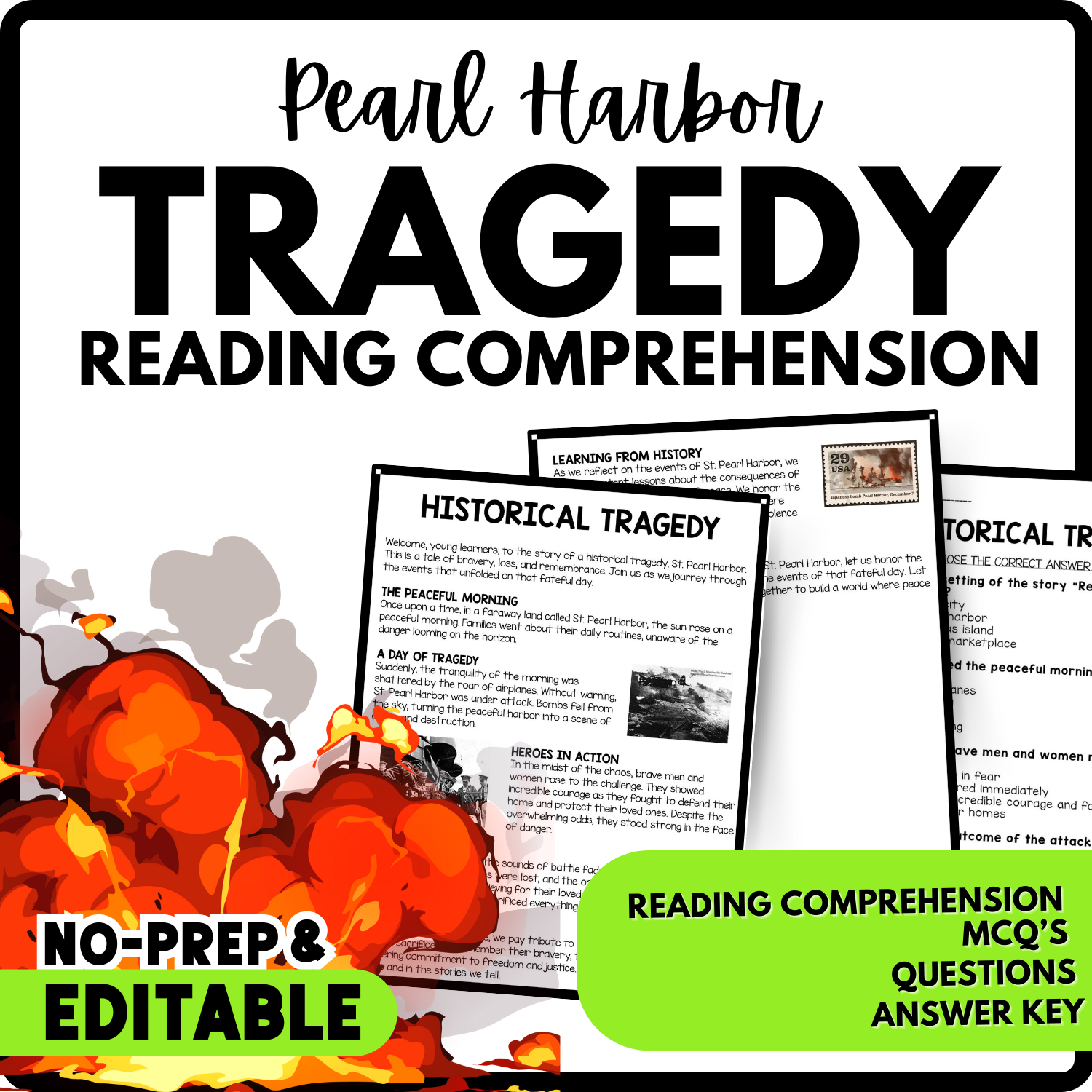 Historical Tragedy Reading Comprehension Worksheet-Printable and Editable