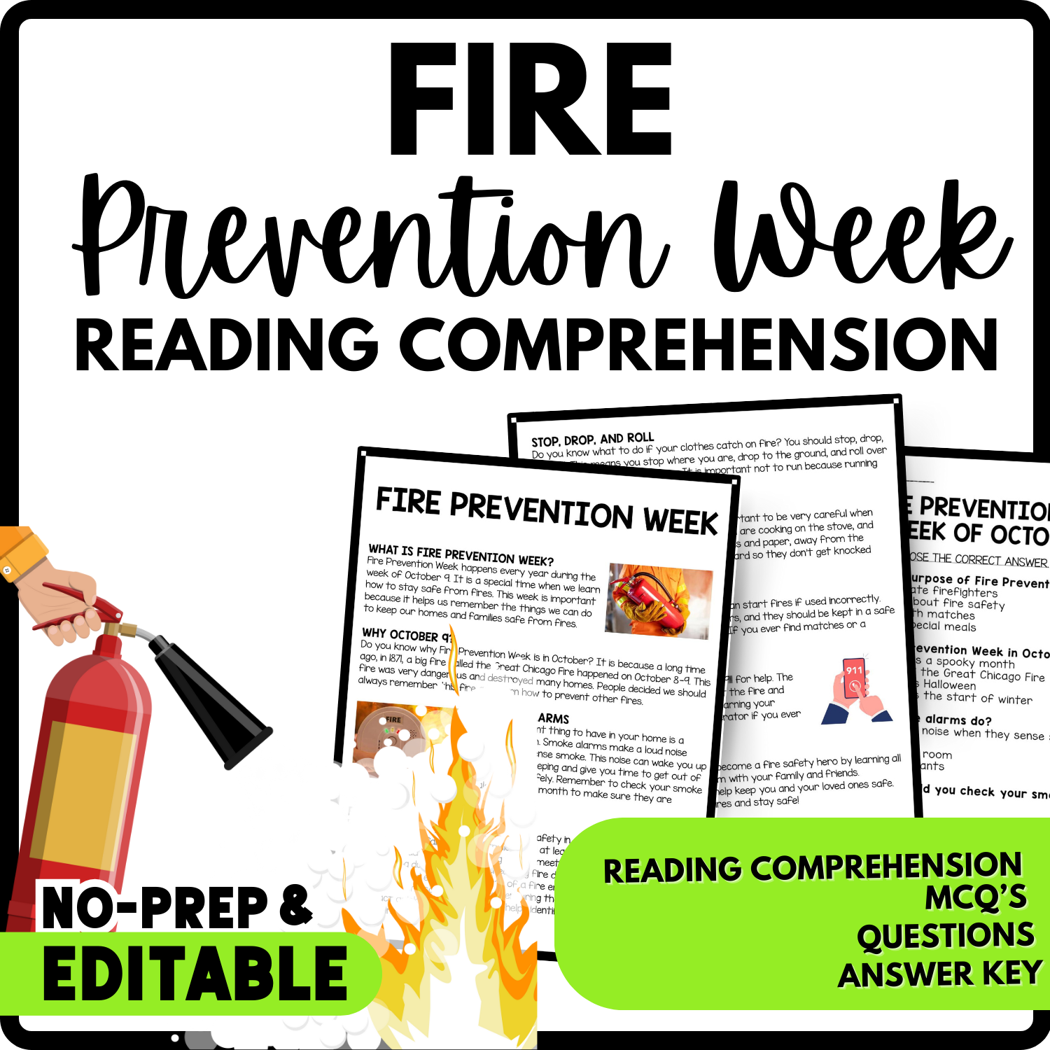 Women's History Month Fire Prevention Week Reading Comprehension Worksheet-Printable and Editable