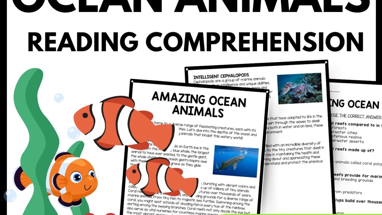 Amazing Ocean Animals Reading Comprehension Worksheet-Printable and Editable