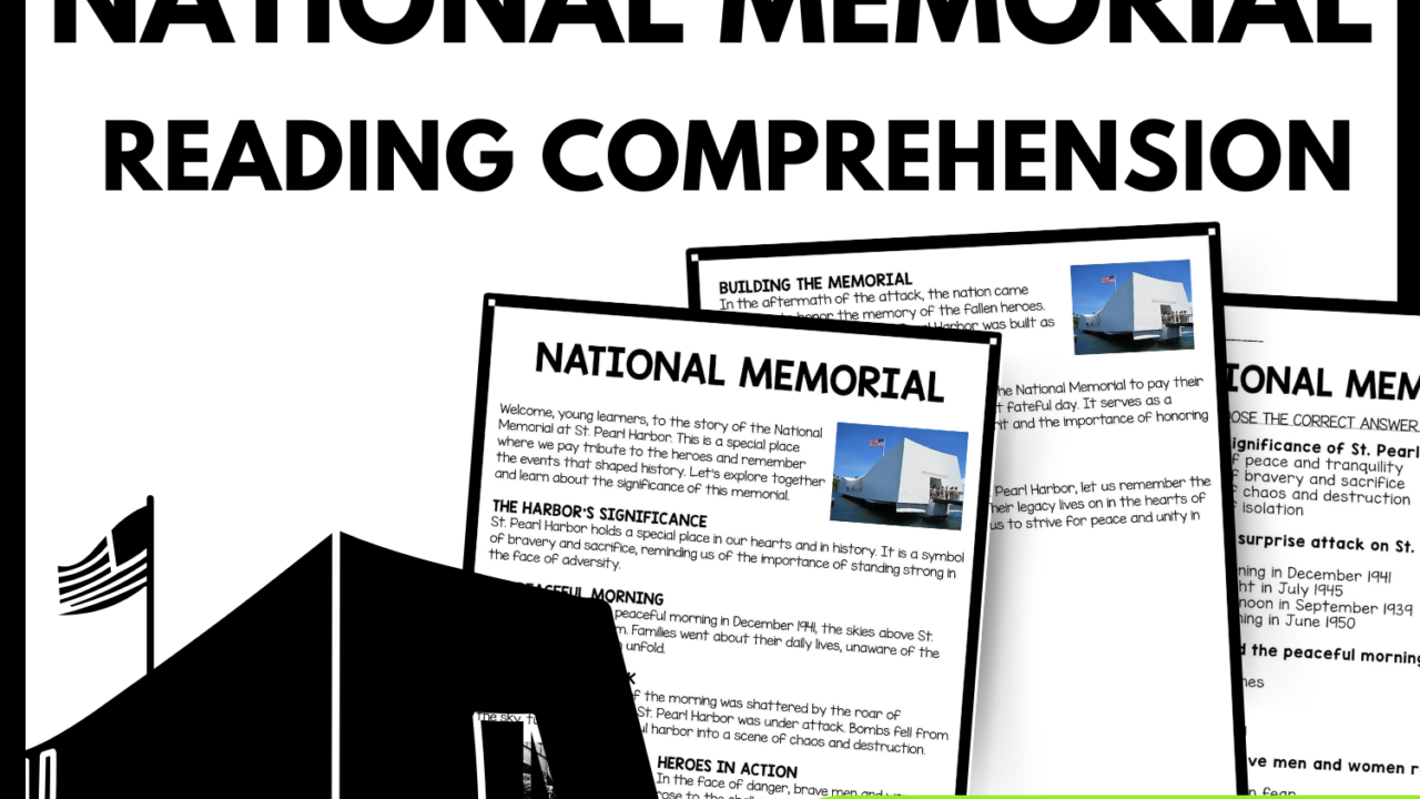 National Memorial Reading Comprehension Worksheet-Printable and Editable