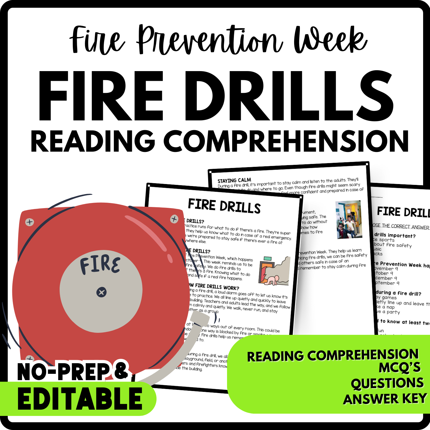 Women's History Month Fire Drills Reading Comprehension Worksheet-Printable and Editable