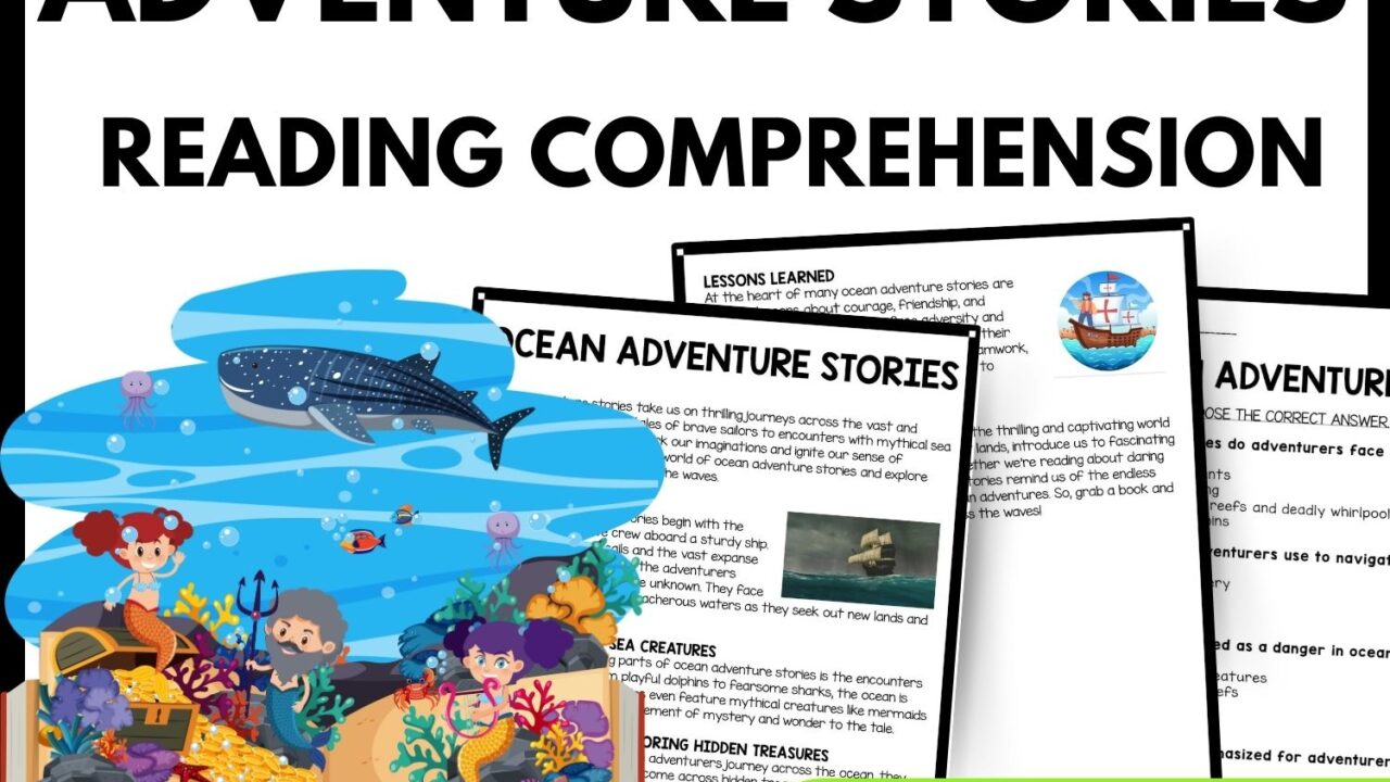 Ocean Adventure Stories Reading Comprehension Worksheet-Printable and Editable