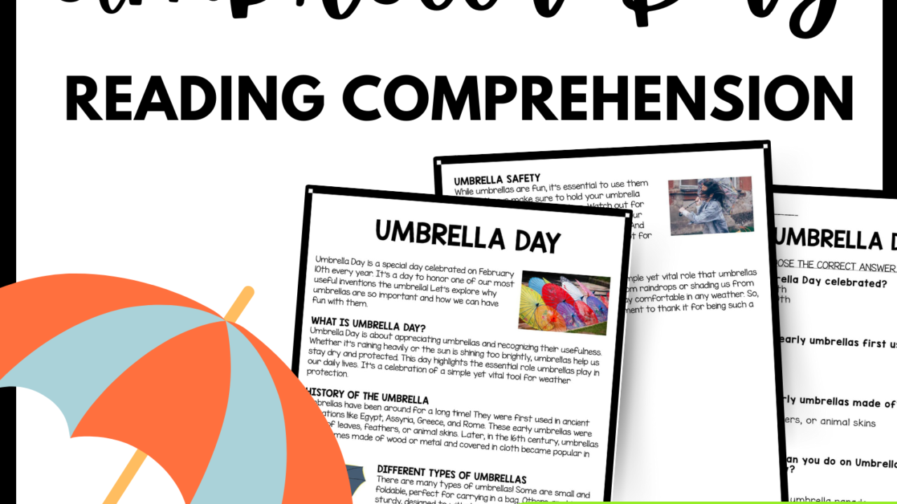 Umbrella Day Reading Comprehension Worksheet-Printable and Editable