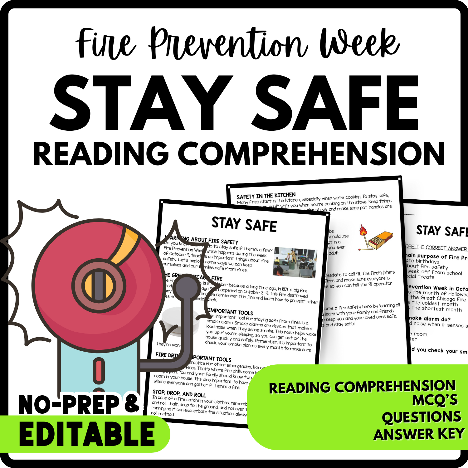 Women's History Month Stay Safe Reading Comprehension Worksheet-Printable and Editable