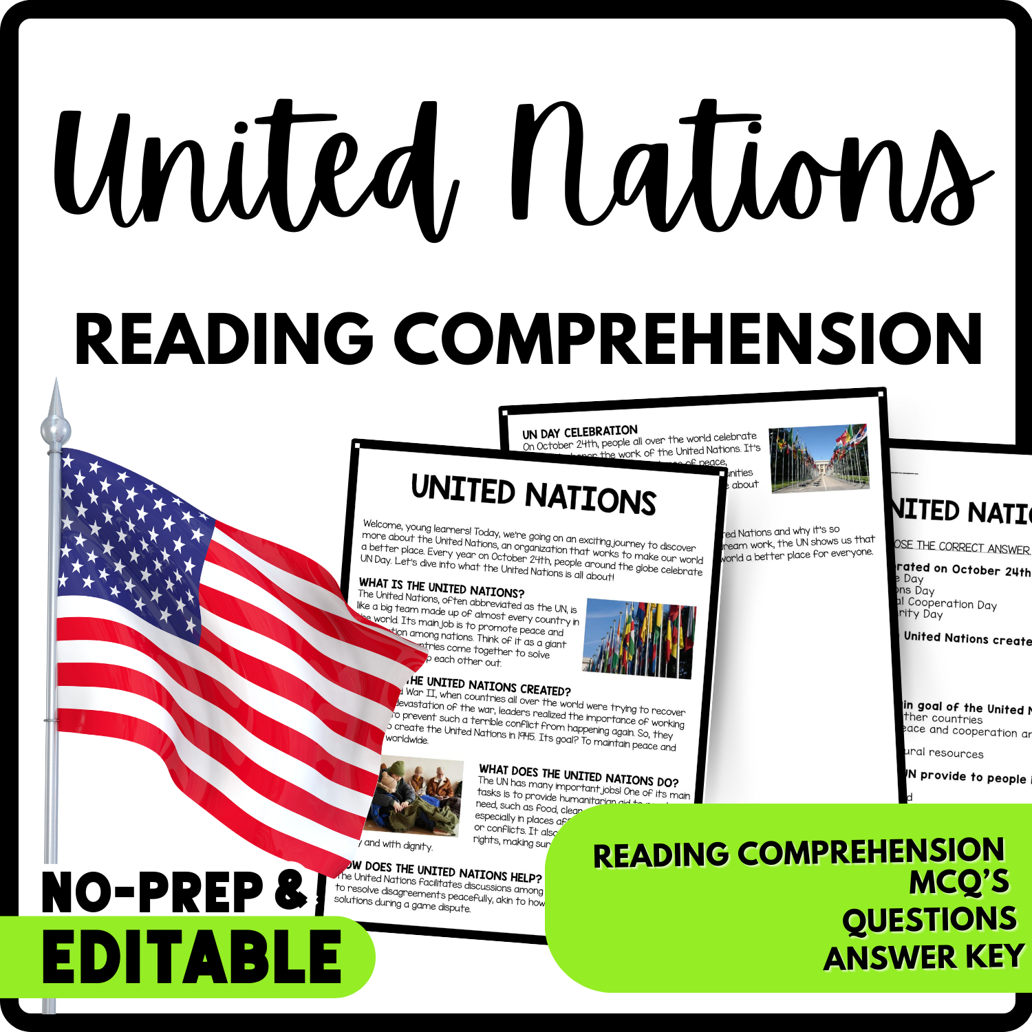 United Nations Reading Comprehension Worksheet-Printable and Editable