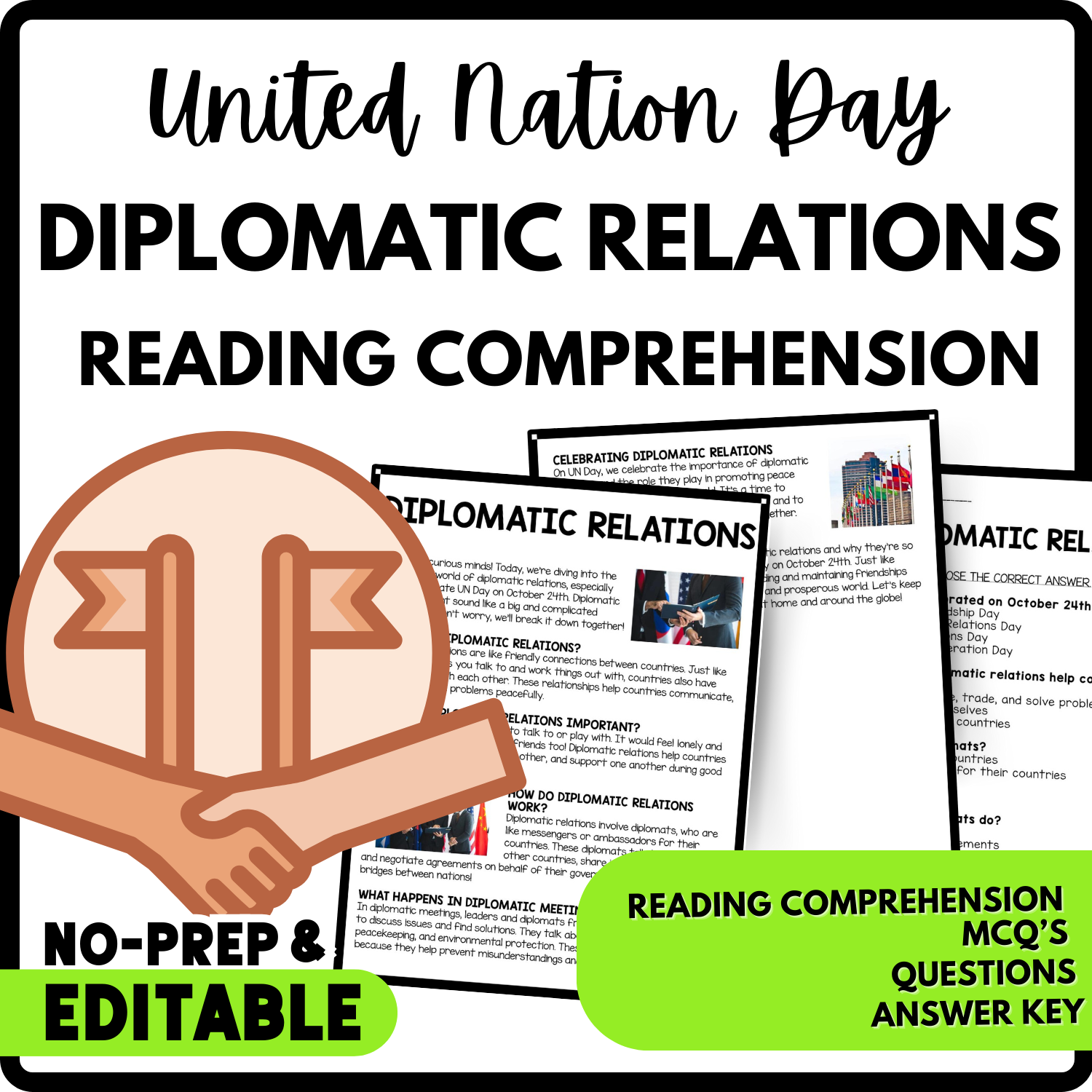 Diplomatic Relations Reading Comprehension Worksheet-Printable and Editable