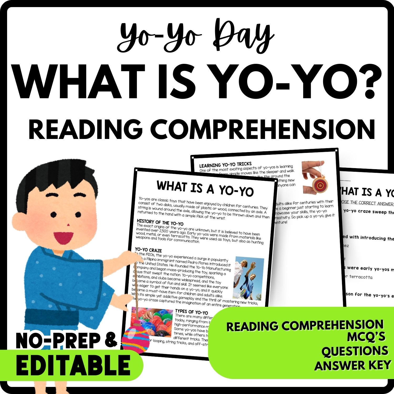 What Is a Yo-Yo? Reading Comprehension Worksheet-Printable and Editable