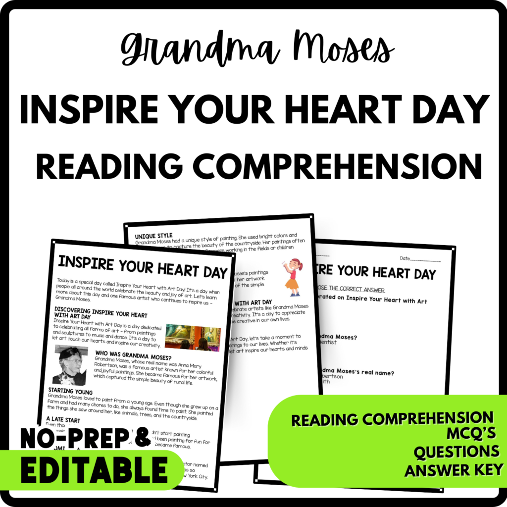 Inspire Your Heart Day Reading Comprehension Worksheet - Teachers Stock