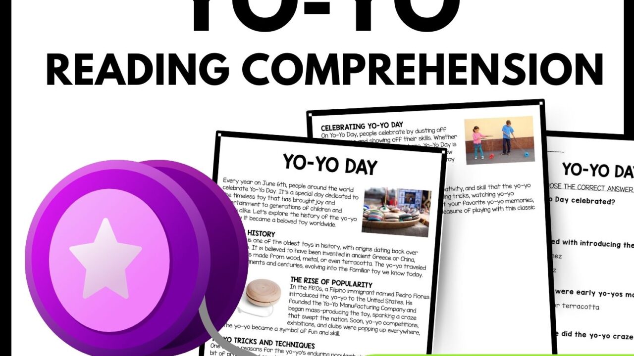 Yo-Yo Day Reading Comprehension Worksheet-Printable and Editable