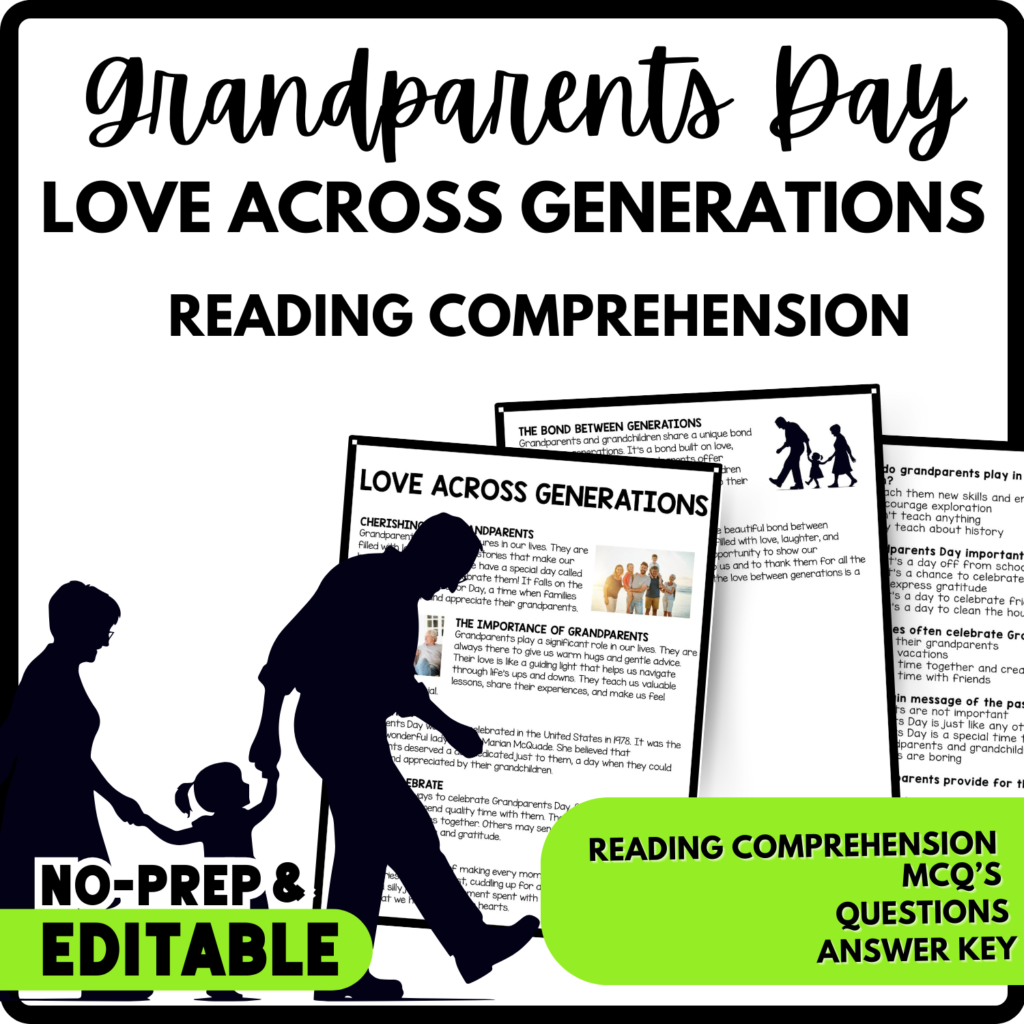 Love Across Generations Reading Comprehension Worksheet - Teachers Stock