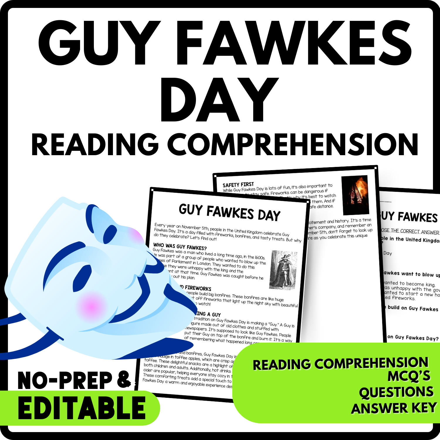 Women's History Month Guy Fawkes Day Reading Comprehension Worksheet-Printable and Editable