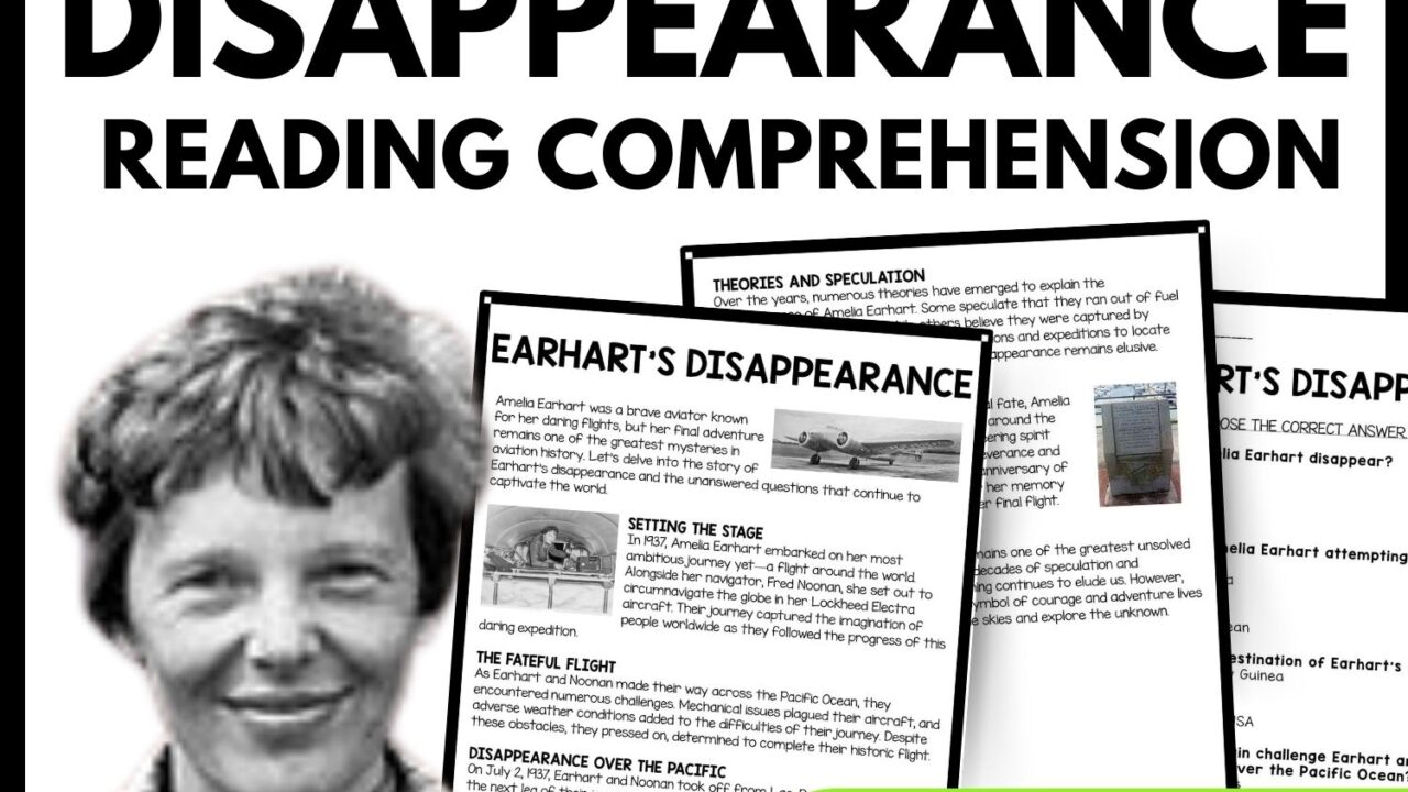 Earhart's disappearance Reading Comprehension Worksheet-Printable and Editable