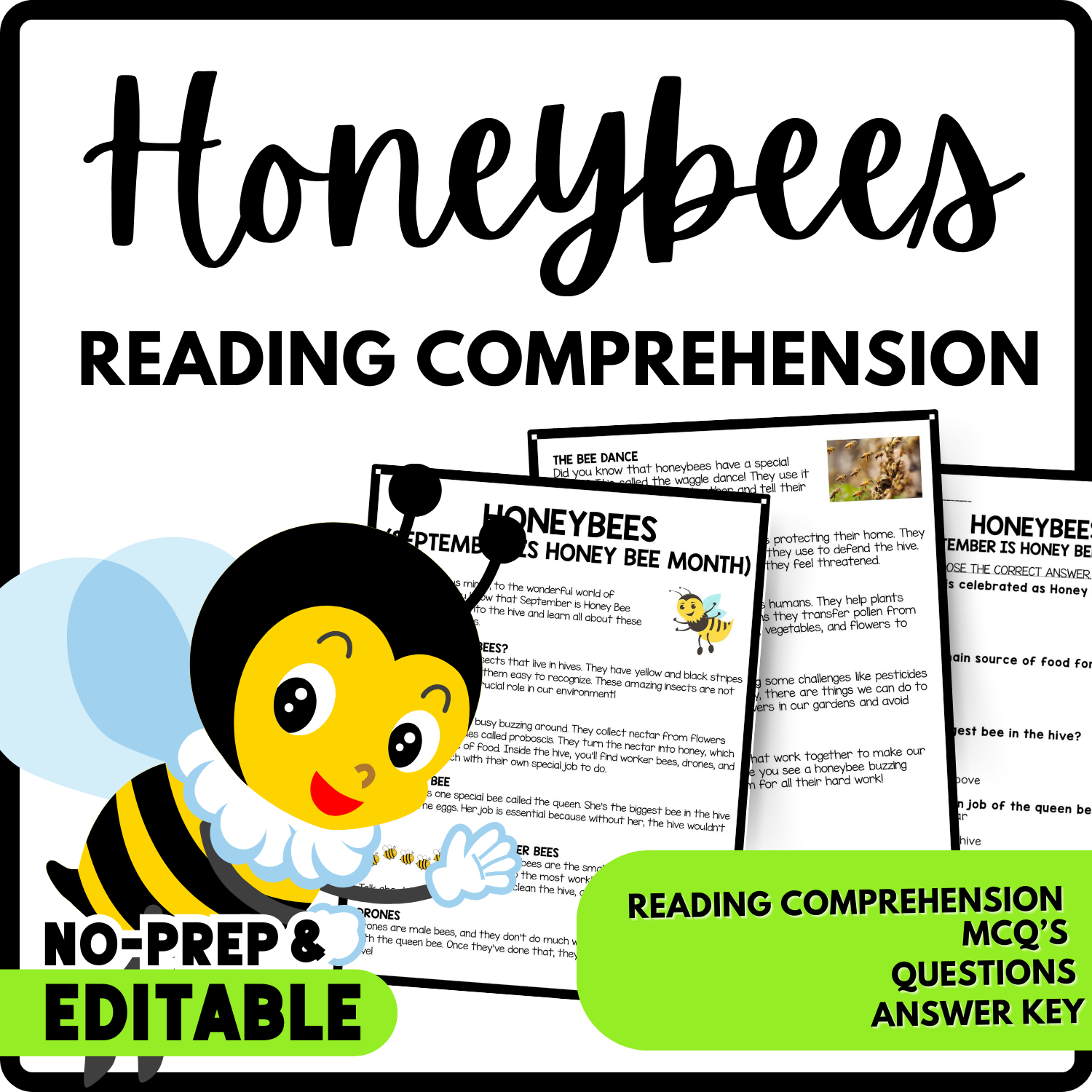 Women's History Month Honeybees Reading Comprehension Worksheet-Printable and Editable