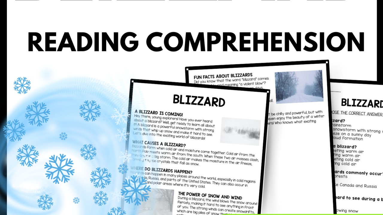 Blizzard Reading Comprehension Worksheet-Printable and Editable