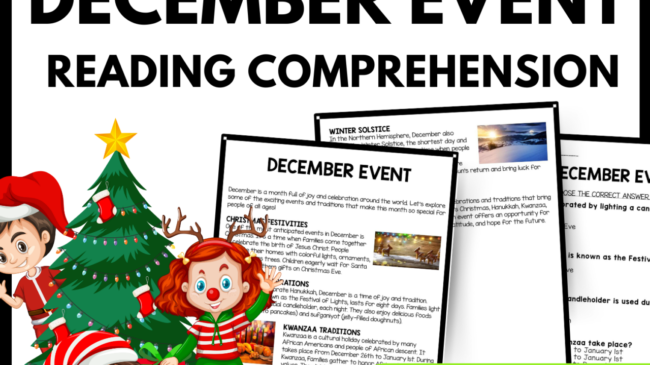 December Event Reading Comprehension Worksheet-Printable and Editable