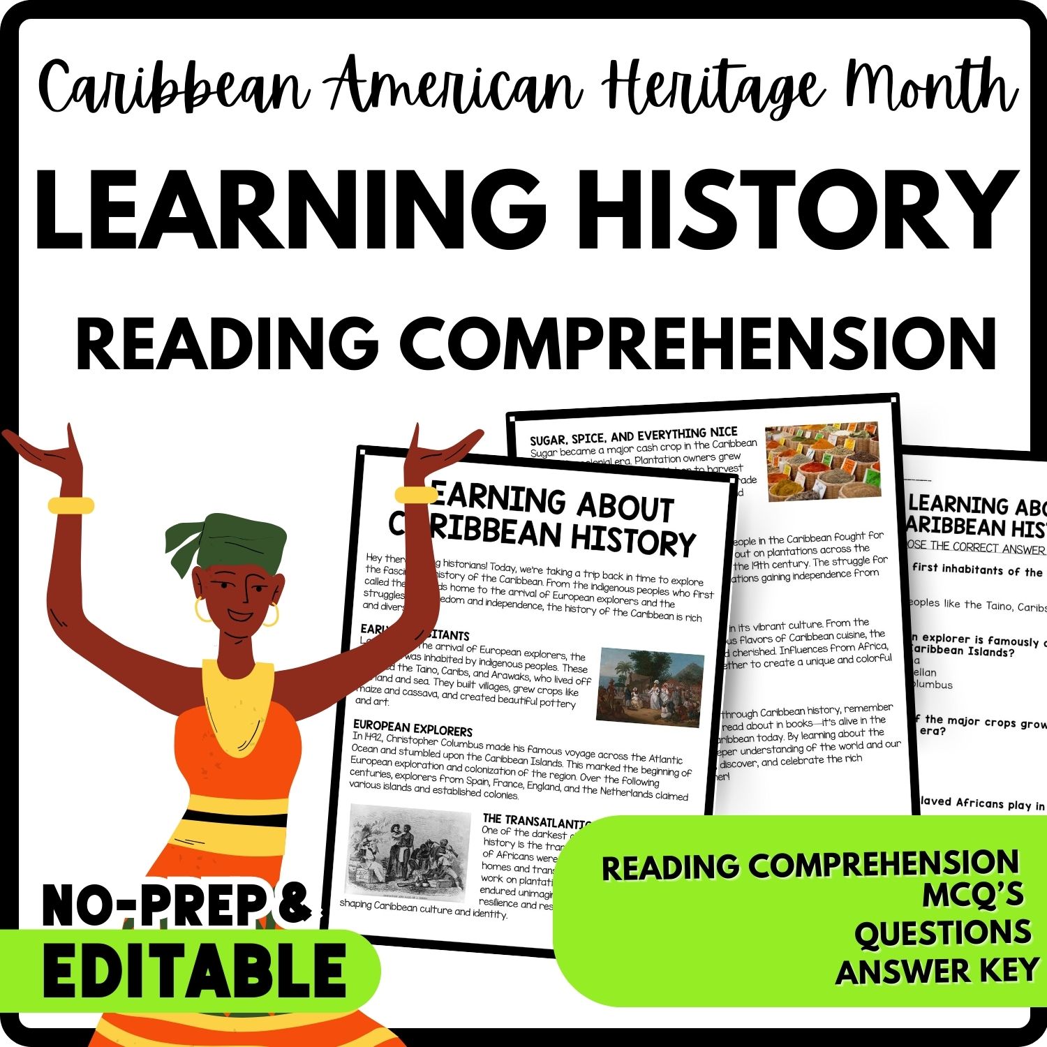 Learning About Caribbean History Reading Comprehension Worksheet-Printable and Editable