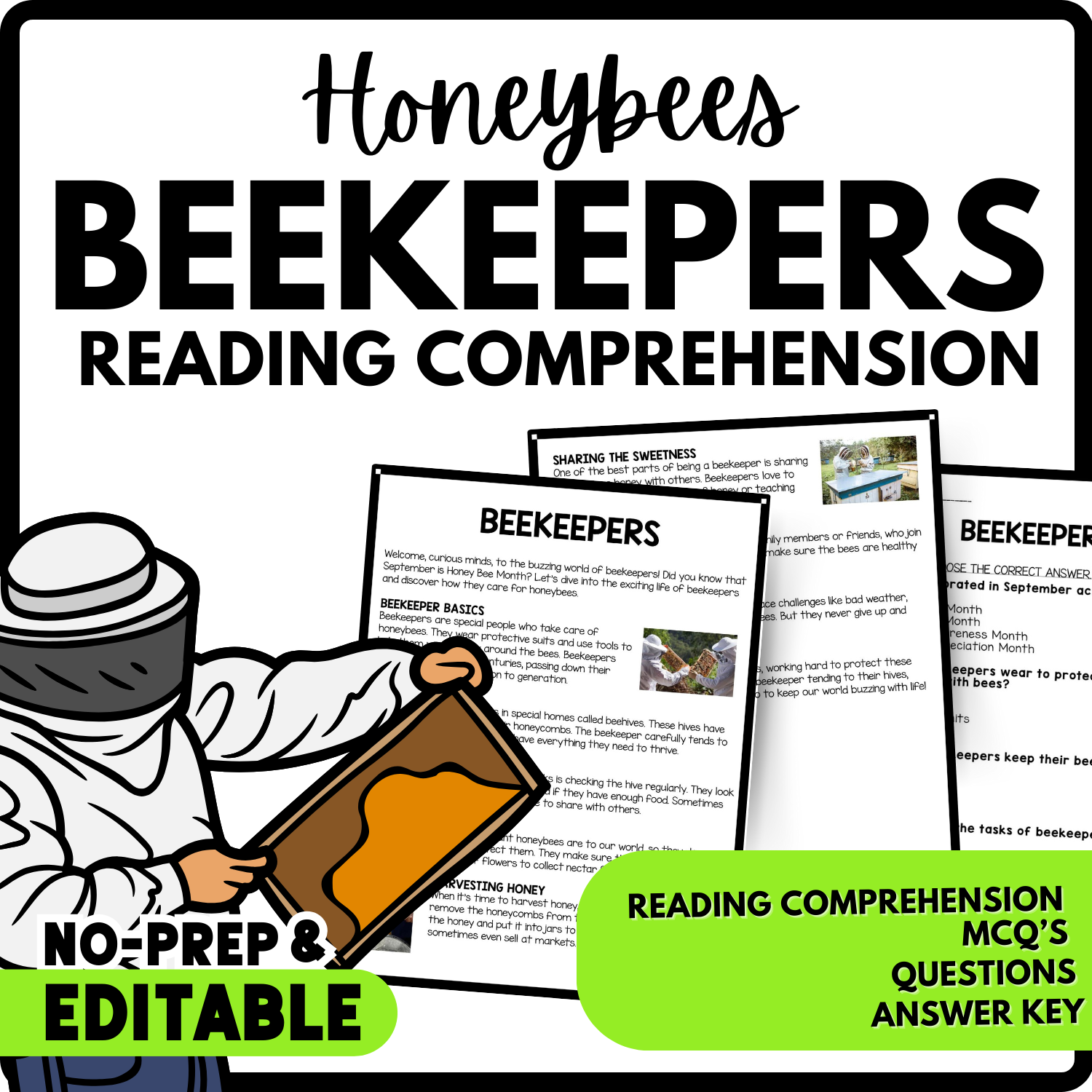 Women's History Month Beekeepers Reading Comprehension Worksheet-Printable and Editable