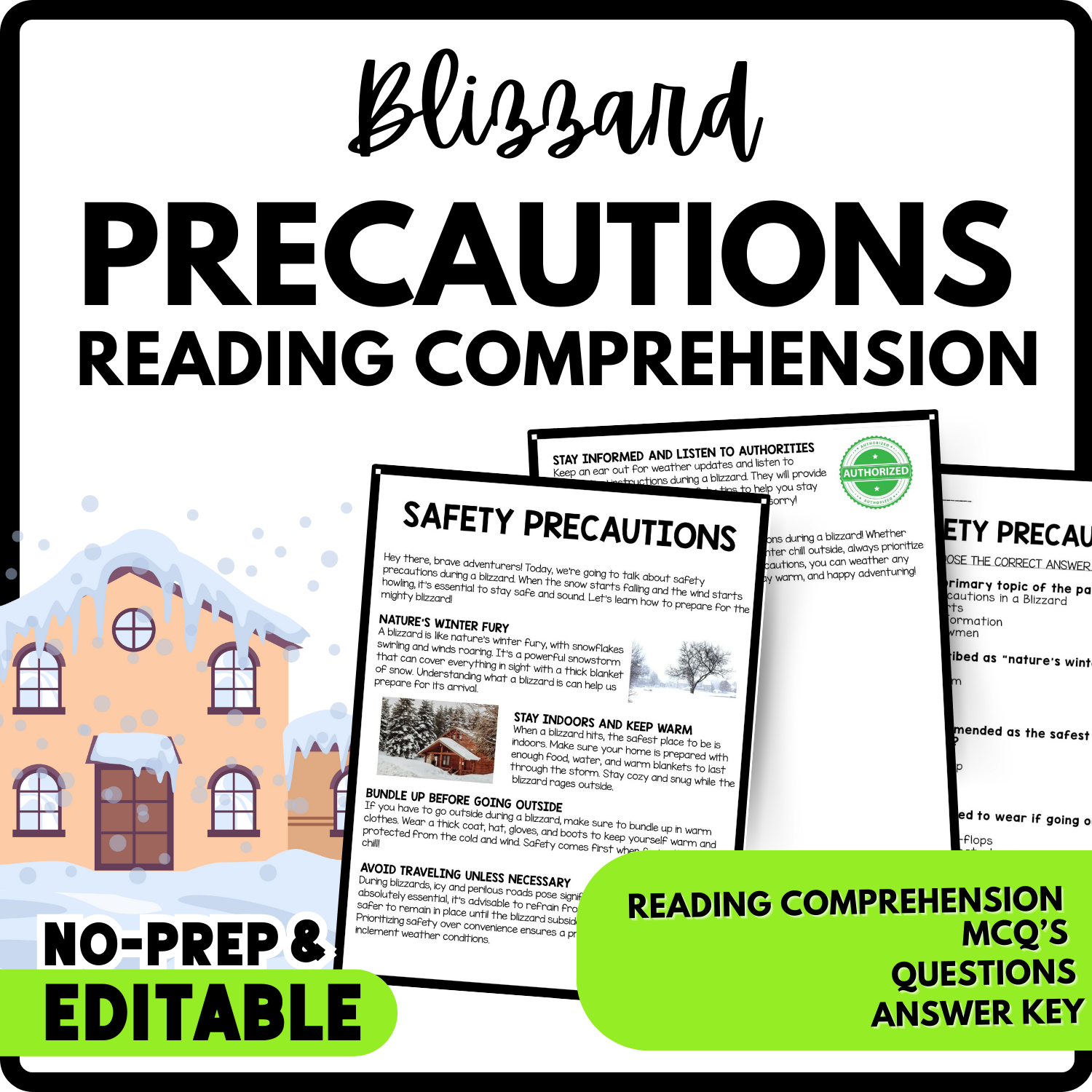 Safety Precautions Reading Comprehension Worksheet-Printable and Editable