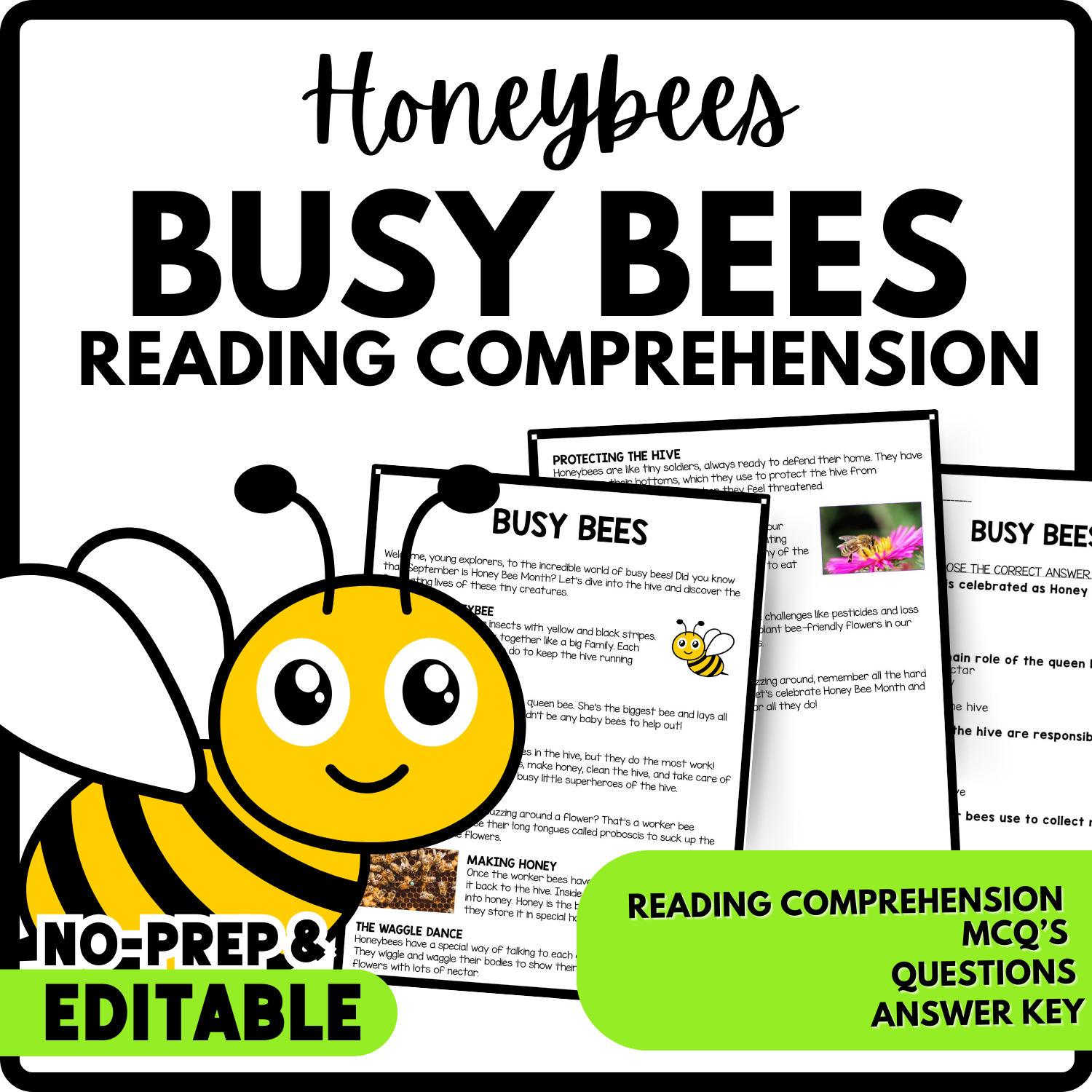 Women's History Month Busy Bees Reading Comprehension Worksheet-Printable and Editable