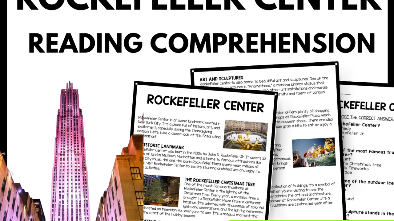 Rockefeller Center Reading Comprehension Worksheet-Printable and Editable