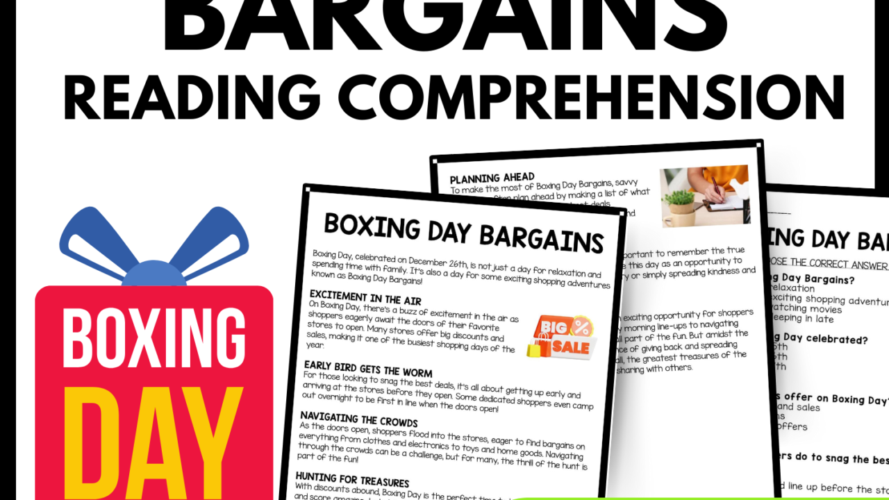 Boxing Day Bargains Reading Comprehension Worksheet-Printable and Editable