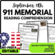 911 Memorial Reading Comprehension Worksheet-Printable and Editable