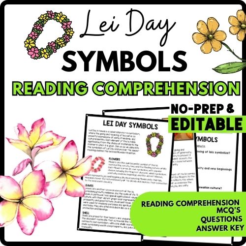 Lei Day Symbols Reading Comprehension Worksheet-Printable and Editable