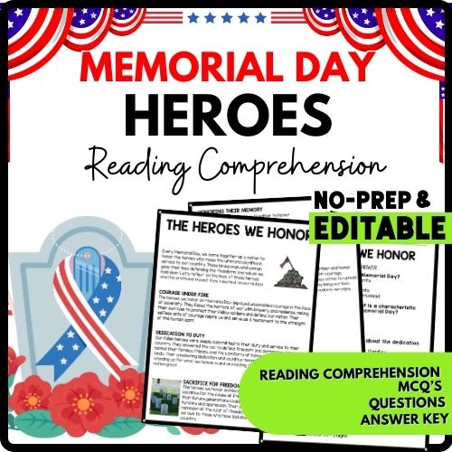 The Heroes We Honor Reading Comprehension Worksheet-Printable and Editable