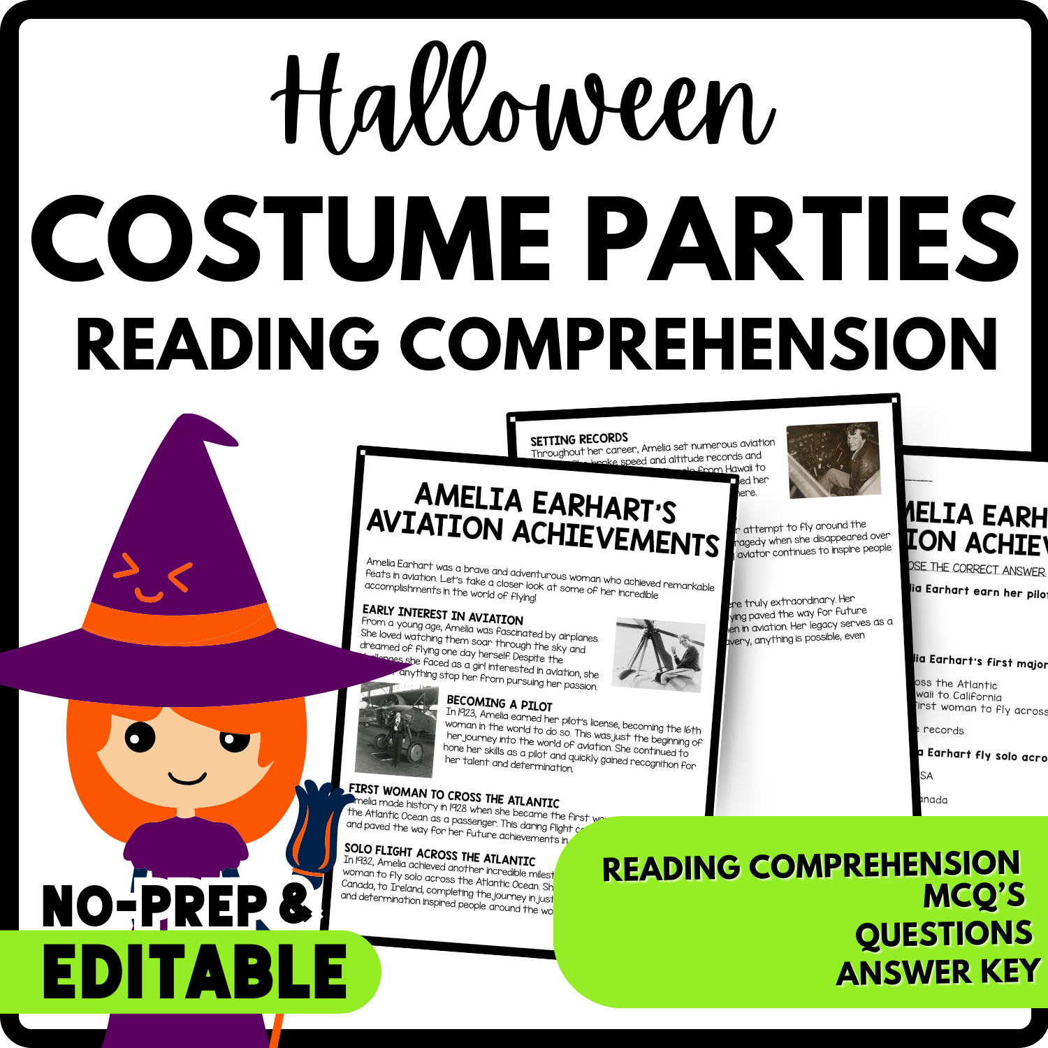 Women's History Month Costume Parties Reading Comprehension Worksheet-Printable and Editable