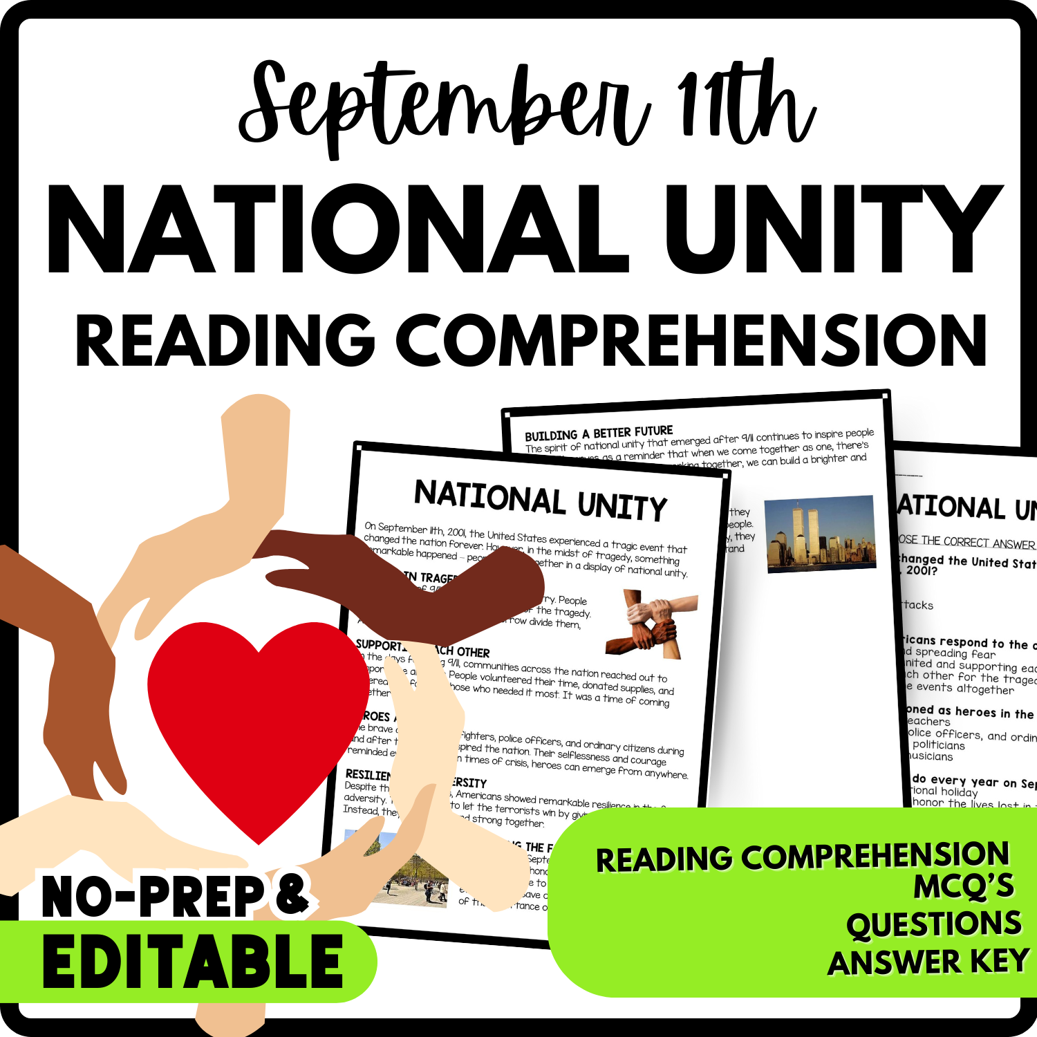 National Unity Reading Comprehension Worksheet-Printable and Editable