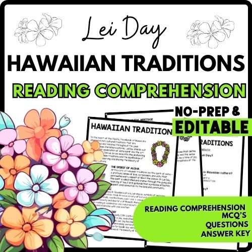 Hawaiian Traditions Reading Comprehension Worksheet-Printable and Editable