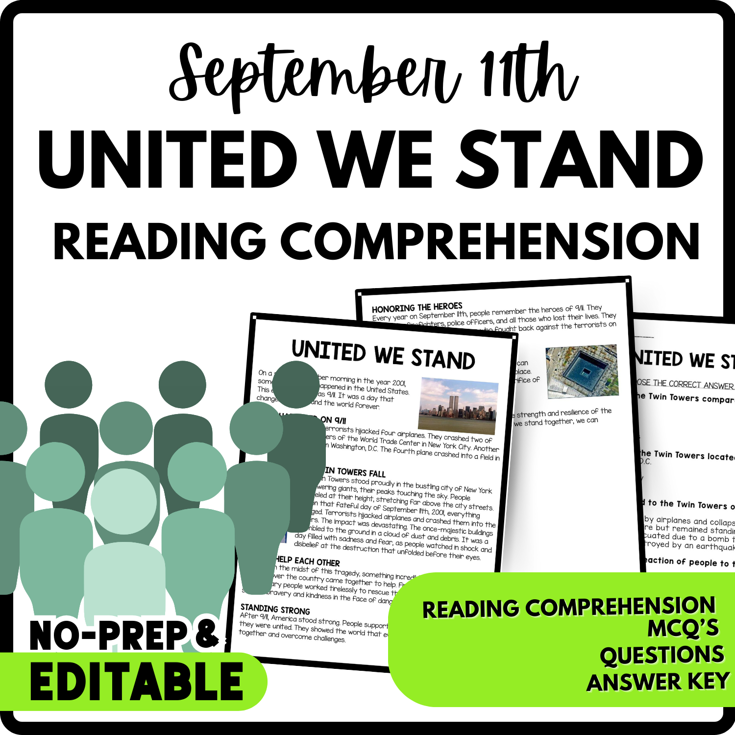 United We Stand Reading Comprehension Worksheet-Printable and Editable