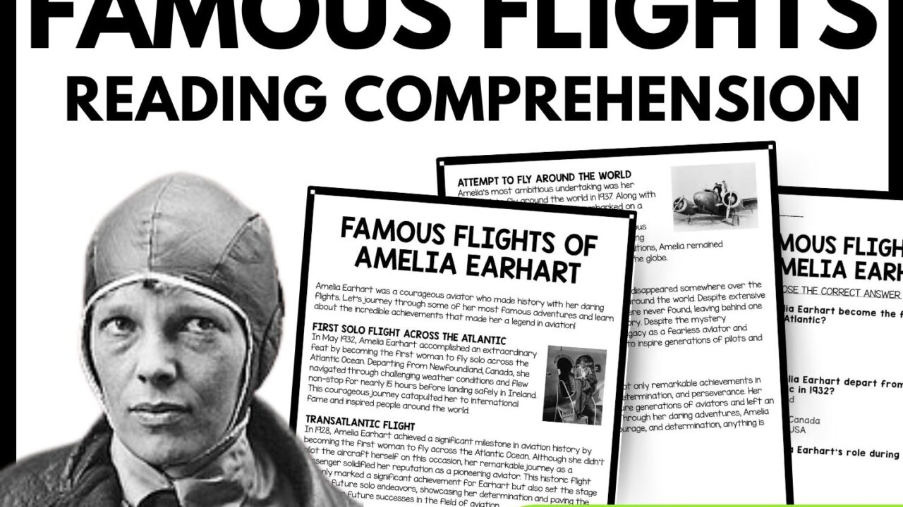 Famous flights of Amelia Earhart Reading Comprehension Worksheet-Printable and Editable