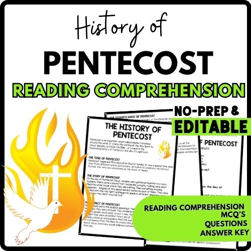 The History of Pentecost Reading Comprehension Worksheet-Printable and Editable