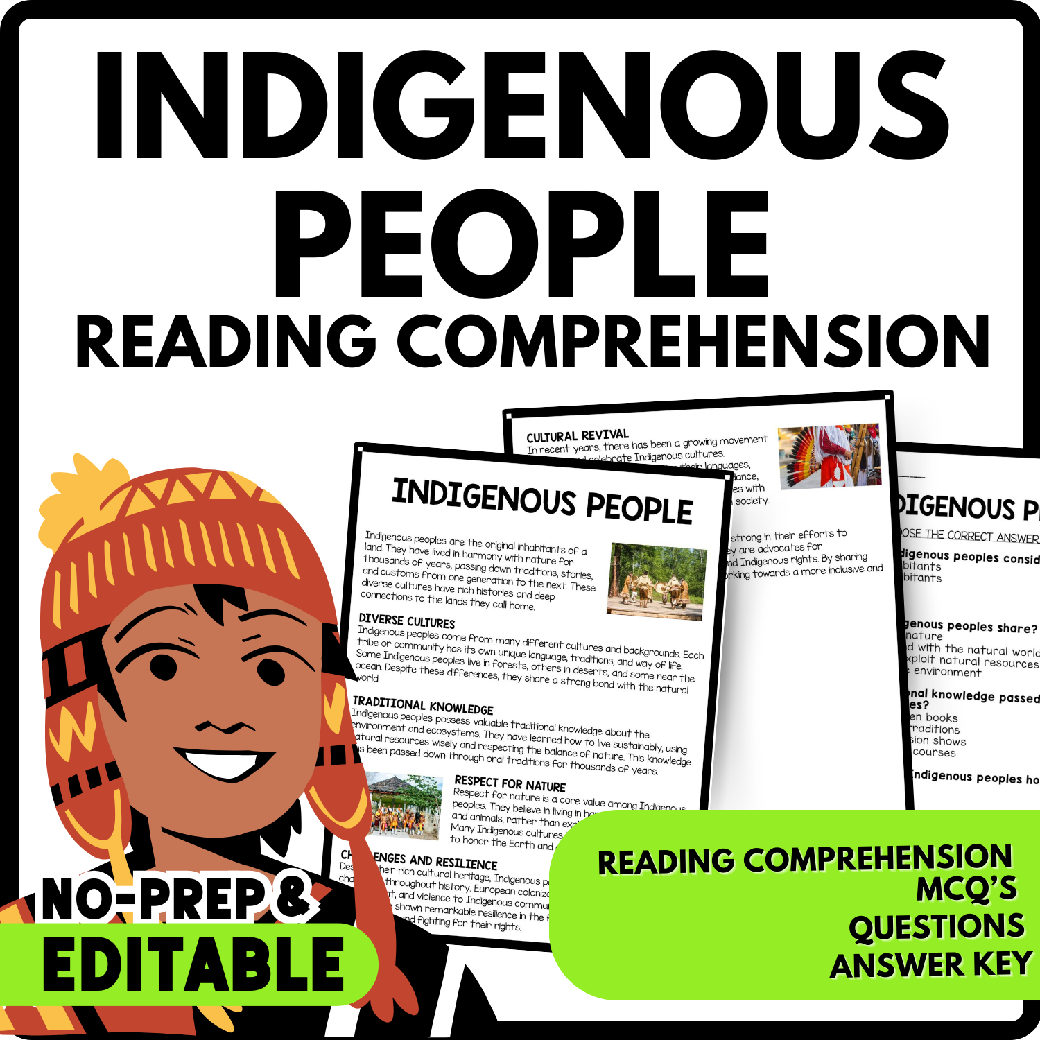 Indigenous People Reading Comprehension Worksheet-Printable and Editable