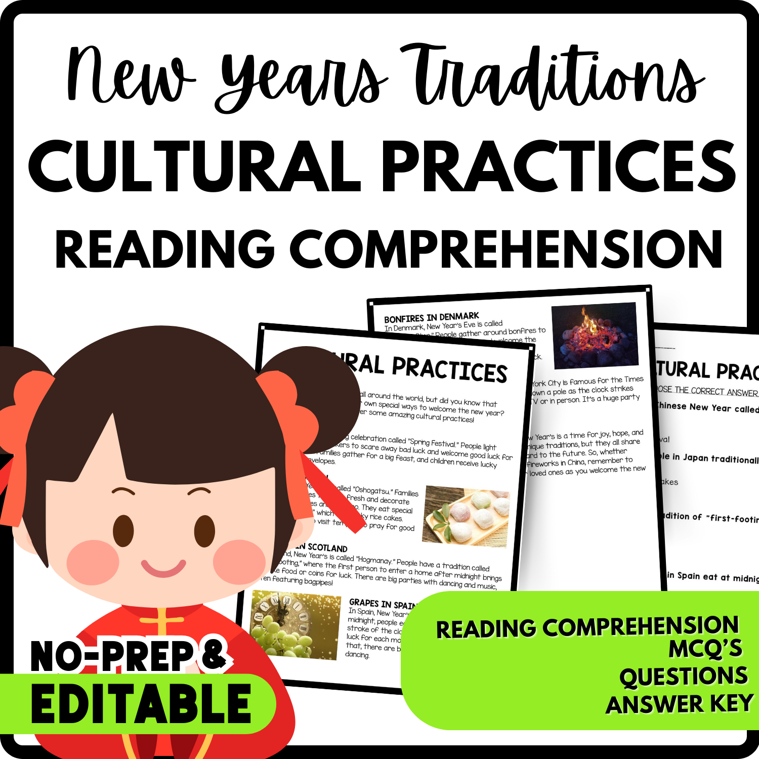 Cultural Practices Reading Comprehension Worksheet-Printable and Editable