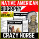 Native American Heritage Month Crazy Horse Reading Comprehension Worksheet-Printable and Editable